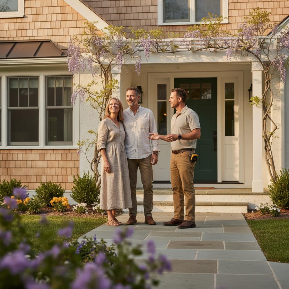 A homeowner couple admiring finished work